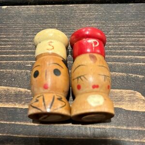 Vintage wooden chef baker salt and pepper shakers